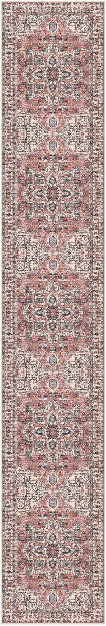 KOZYFLY Runners for Hallways 3x14 Ft Extra Long Washable Faux Wool Stair Thin Runner Rug Printed Hallway Carpet for Entryway Bedroom Stairs Kitchen Floor Accent, Terracotta/Beige