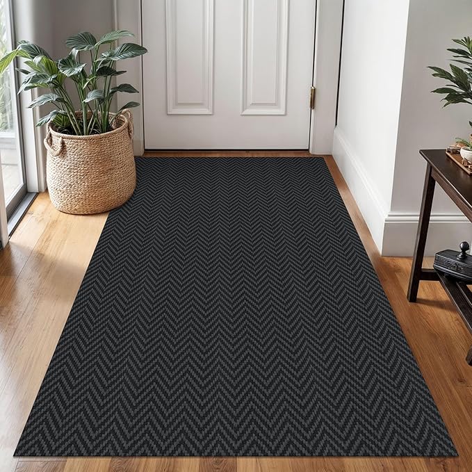 3x5 Ft Braided Area Rug Washable Rugs for Entryway Throw Rugs with Rubber Backing Boho Door Mat Indoor Entrance Cotton Kitchen Mats Woven Front Door Carpet for Foyer Living Room, Black/Grey