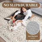 MontVoo-Vintage Area Rug 5X7 Beige Rugs for Living Room-Soft Distressed Printed Rugs for Bedroom-Non Slip Carpet-Machine Washable Rug for Dining Room Living Room Bedside Office