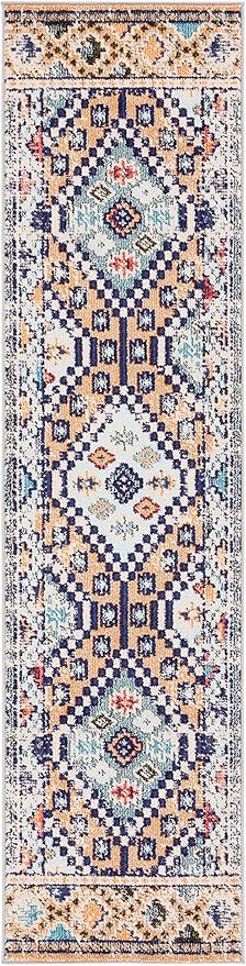 SAFAVIEH Madison Collection Runner Rug - 2' x 8', Orange & Beige, Boho Diamond Distressed Design, Non-Shedding & Easy Care, Ideal for High Traffic Areas in Living Room, Bedroom (MAD418P)