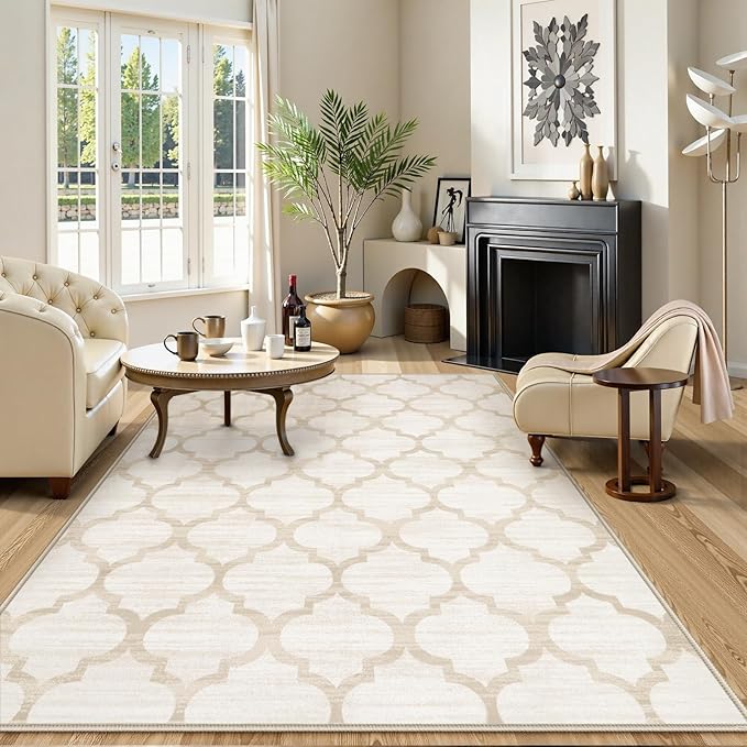 Lahome Moroccan 5x7 Area Rugs for Living Room Machine Washable Rug,Beige Rug for Bedroom Soft Low Pile Non-Slip, Large Carpet for Dinning Playroom Classroom Room Decor