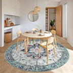 Area Rugs 8ft Washable Non-Slip, Floral Vintage Distress Print Pattern Medallion Carpet for Living Room Bedroom Dining Room, Green Navy Blue White Red Teal Colorful