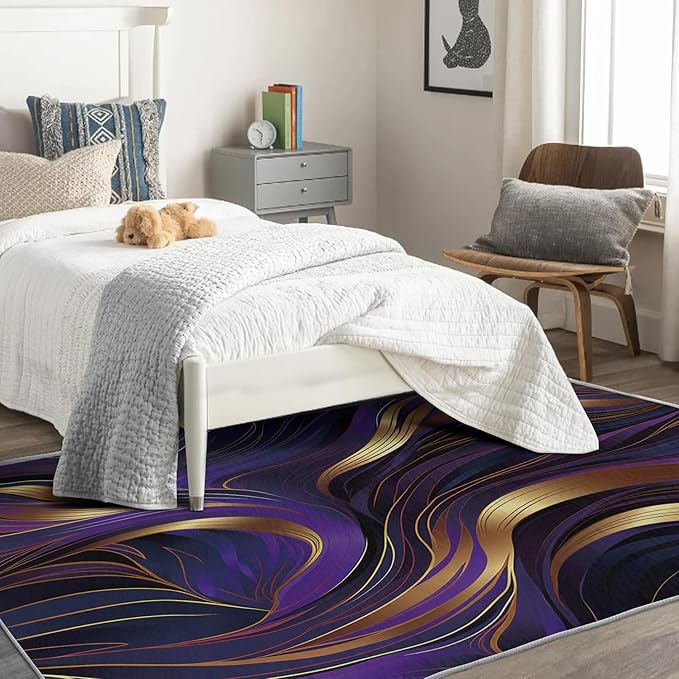 Purple and Gold Rug, 2x3 Rug, Luxury Rugs for Entryway, Abstract Small Area Rug, Washable Rug Non Slip Soft Indoor Carpet, Kids and Pets Friendly, Purple and Gold Home & Room Decor
