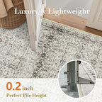 Moynesa Vintage Washable Grey 5x7 Living Room Rug, Neutral Area Rug for Bedroom Dining Room Kitchen, Low Pile Soft Non-Slip Retro Carpets for Office Indoor Nursery