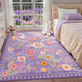Floral 4x6 Area Rug Machine Washable Soft Print Boho Carpet Non Slip Doormat Low Pile Flower Area Rugs for Living Room Bedroom Nursery Kitchen Dining Room Indoor-Purple/Pink/Multi