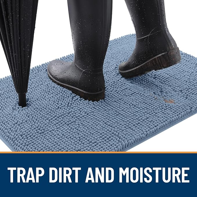 OLANLY Dog Door Mat for Muddy Paws 54x32, Absorbs Moisture and Dirt, Absorbent Non-Slip Washable Doormat, Quick Dry Chenille Mud Mat for Dogs, Entry Indoor Entryway Carpet for Inside Floor, Airy Blue