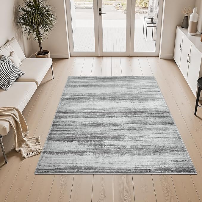 PADOOR Modern Abstract Area Rug - 3x5 Washable Rugs Non-Slip Small Carpet, Ultra Soft Low Pile Floor Rugs for Entrance Front Door Bedroom Bedside Laundry Room Black