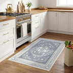 SOULFUL Medium Pile 2x3 Entryway Rug - Cozy Soft Underfoot Small Area Rug - Greige Boho Floral - Washable Non-Slip - Perfect for Hallway Kitchen Bedroom Bathroom Indoor Entrance