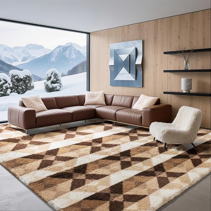 8x10 Area Rugs for Living Room Bedroom, Soft Fluffy Shaggy Bedside Rug, Indoor Floor Carpet for Kids Playroom, Dorms, Nursery Rooms, Home Decor (Coffee Ombre 8'x10')