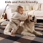 Tangsoo Checkered Easy Jute Rug 5x7 Large Washable Area Rug for Dining Room,Non-Slip Black Brown Indoor Outdoor Rug,Modern Thin Mat Outdoor Carpet for Living Room Bedroom Patio