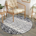 KUTA Round Washable Rug 3Ft Boho Black Navy Blue Entryway Rugs, Moroccan Foyer Kitchen Carpet Non-Slip, Soft Distressed Geometric Low-Pile Circle Throw for Hallway Bedroom Nursery Dorm