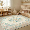jinchan Floral 4x6 Area Rugs for Nursery - Machine Washable Vintage Distressed Design Soft Ultra-Thin Low-Pile Non-Slip Kids Carpet for Bedroom Living Room Dining Room Home Office (4x6ft, Apricot)