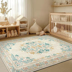 jinchan Floral 4x6 Area Rugs for Nursery - Machine Washable Vintage Distressed Design Soft Ultra-Thin Low-Pile Non-Slip Kids Carpet for Bedroom Living Room Dining Room Home Office (4x6ft, Apricot)
