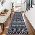 KUTA Moroccan Washable Kitchen Rug, 2x7 Non-Slip Vintage Black Boho Hallway Runner Rugs Ultra Soft Distressed Geometric Floor Carpet Runners for Bedroom Laundry Living Room