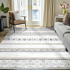 BESTSWEETIE 5x7 Area Rugs for Living Room Washable Moroccan Farmhouse Neutral Geometric Low Pile Non-Slip Soft Print Pattern Rug for Bedroom Kitchen Dining Room Entryway Black/Brown