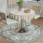 Lahome Round Rug 4ft, Soft Rug for Bedroom Machine Washable Office Circle Rug, Bohemian Medallion Non-Slip Non-Shedding Low Pile Printed Indoor Carpet for Kitchen Laundry Bathroom, Beige