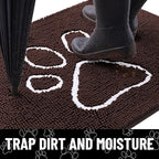 Smiry Dog Door Mat for Muddy Paws, Absorbent Dirt Trapper Non Slip Quick Dry Washable Chenille Mat for Mud Dogs, Entry Rug for Indoor and Outdoor (40x32 Inches, Brown and White)