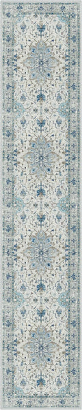 Area Rugs 2'6''x14' Washable Non-Slip, Floral Vintage Distress Print Pattern Medallion Carpet for Living Room Bedroom Dining Room, Light Blue Navy Beige Gray White