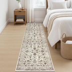 KILOCOCO Hallway Runner 2x8 Rug Runner Printed Vintage Floral Washable Kitchen Runners Non-Slip Rubber Backed Runners for Hallways Laundry Room Distressed Boho Rugs for Entryway Bedroom, Beige/Brown
