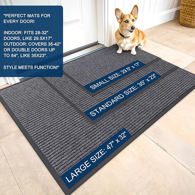 OLANLY Front Door Mat Indoor Outdoor Entrance, Waterproof Heavy Duty Doormat, Fade Resistant, Low Profile, Easy Clean Patio Porch Welcome Floor Mats for Entry, 47x34, Grey