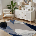 Abstract Art Line Living Room Area Rugs 8x10, Modern Boho Geometric Print Soft Rug, Minimalist Washable Non Slip Neutral Carpet for Bedroom, Dining Room Office Playroom, Navy Blue Gray