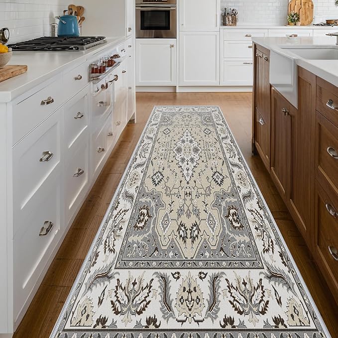 Hallway Runner Rug 2x6ft Kitchen Runner Rug Non Slip Washable Runner Rugs, Vintage Distressed Faux Wool Carpet Entryway Rug Runners with Rubber Backing for Farmhouse, Bedroom, Laundry