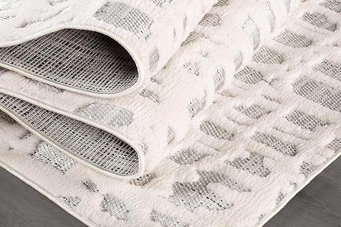 Beverly Rug Micro Loop Area Rug Gray/White 6x9 Abstract Modern Luxury Irregular Grid Durable Soft Indoor Rugs for Living Dining Room Office Stain Resistant Non Shedding Casual Indoor Carpet 6 x 9