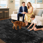 Fluffy Rug Shaggy Area Rug, Black 8x10 Area Rugs for Living Room, Large Shag Area Rugs for Bedroom Kids Room Home Decor, Upgrade Anti-Skid Rectangular Fuzzy Rugs