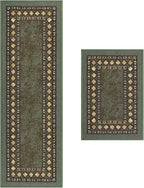 Antep Rugs Alfombras Modern Bordered 2pc Non-Skid (Non-Slip) Low Profile Pile Rubber Backing Indoor Kitchen Runner Rugs (Green, 2pc Set)