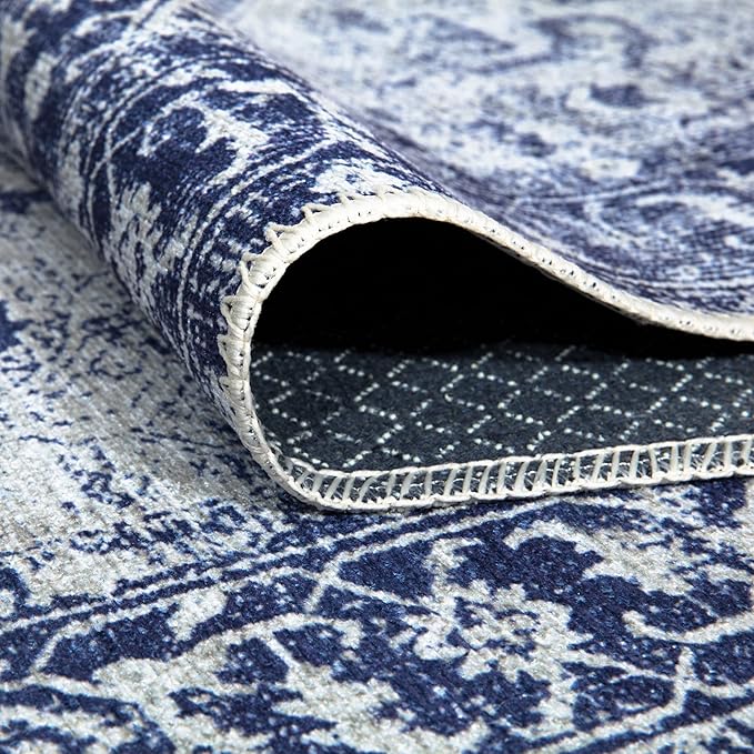 Bloom Rugs Washable Non-Slip 9' x 12' Rug - Blue/Ivory Traditional Area Rug for Living Room, Bedroom, Dining Room, and Kitchen - Exact Size: 9' x 12'