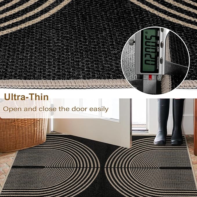 Easy Jute Indoor Outdoor 5x7 Area Rug, Black Washable Modern Rainbow Rugs for Living Room, Non-Slip Boho Farmhouse Bedroom Rug Abstract Floor Carpet for Patio Dining Room Nursery
