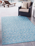 Unique Loom Outdoor Trellis Collection Area Rug - Tribal Trellis (8' x 8' Rectangle, Aqua/ Ivory)
