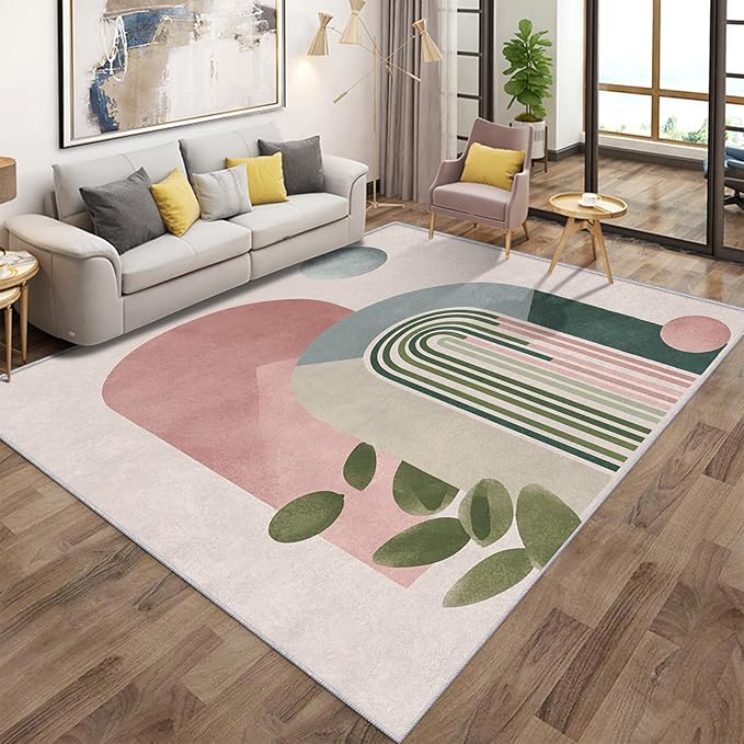 Mid Century Modern Rugs for Home Decor, 4x5 ft, Boho Abstract Geometry Area Rugs for Living Room, Soft Non Slip Washable Minimalist Arched Carpet Bedroom Decorations Dt-Ghf-19