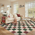 LIVEBOX 8x10 Area Rugs for Living Room Clearance, Checkered Non-Slip Washable Rugs, Farmhouse Neutral Classic Pattern Boys Area Rug for Bedroom, Carpet for Dining Room(Red,8'x10')