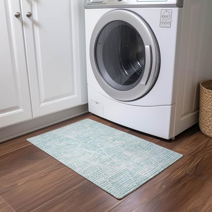 Addison Rugs Chantille ACN591 Aqua 1'8" x 2'6" Indoor Outdoor Area Rug, Easy Clean, Machine Washable, Non Shedding, Bedroom, Living Room, Dining Room, Kitchen, Patio Rug