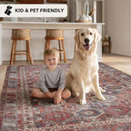 Kuden 4x6 Area Rug, Machine Washable Area Rug with Non-Slip Backing, Vintage Style, Soft, Easy Clean, Low Pile Rug for Living Room, Bedroom, Dining Room