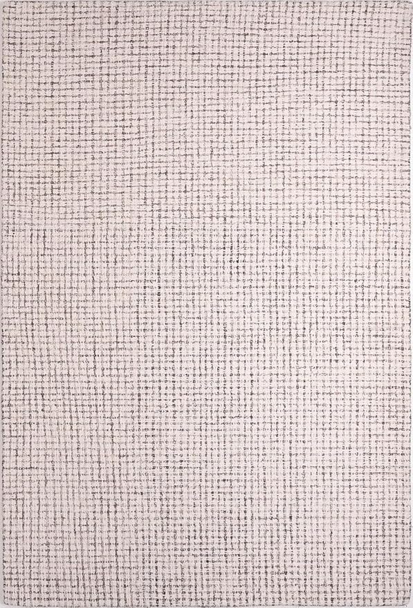 Hand-Tufted 100% Wool Pile Area Rug – Geometric Textured Grid Check Pattern – Thick and Durable Floor Carpet for Bedroom, Living Room, Kids Room, and Dining Area (Ivory-Brown, 3' x 5')
