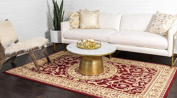 Unique Loom Versailles Collection Traditional Classic Medallion Floral Motif Area Rug (6' 0 x 9' 0 Rectangular, Burgundy/ Ivory)