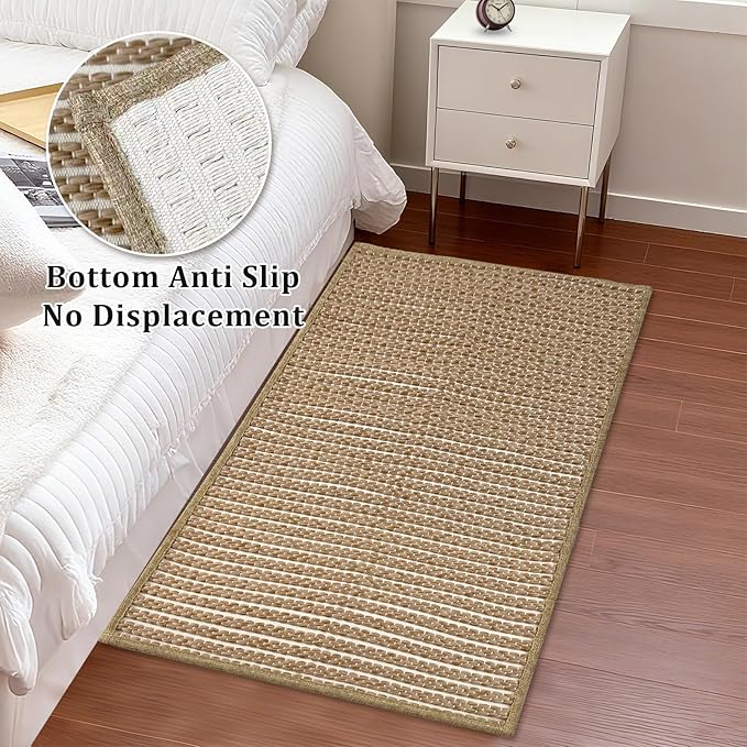 Braided Bath Mat,Boho Small Bathroom Rugs Non Slip Washable Super Absorbent Quick Dry Farmhouse Bathroom,Bedroom Decor,17"x24"Brown