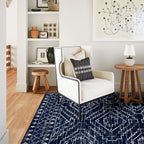 Wonnitar Moroccan Washable 6x9 Rug, Blue Large Living Room Area Rug, Non-Slip Boho Soft Rug for Bedroom, Non-Shedding Ultra-Thin Geometric Carpet for Dining Room Kitchen Basement (Blue,6'x9')