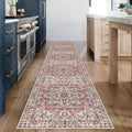KOZYFLY Runners for Hallways 2x12 Ft Extra Long Washable Kitchen Runner Rug Boho Entryway Rug for Hallways Indoor Printed Faux Wool Stair Runner Carpet for Stairs Kitchen Hall, Terracotta/Beige