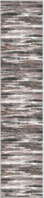 Modern Abstract Runner Rug 2.6x12, Dark Light Brown White Washable Long Kitchen Runner Non-Slip Soft Hallway Rug Runner Thin Print Faux Wool Carpet for Entryway Bedroom Laundry Room Indoor