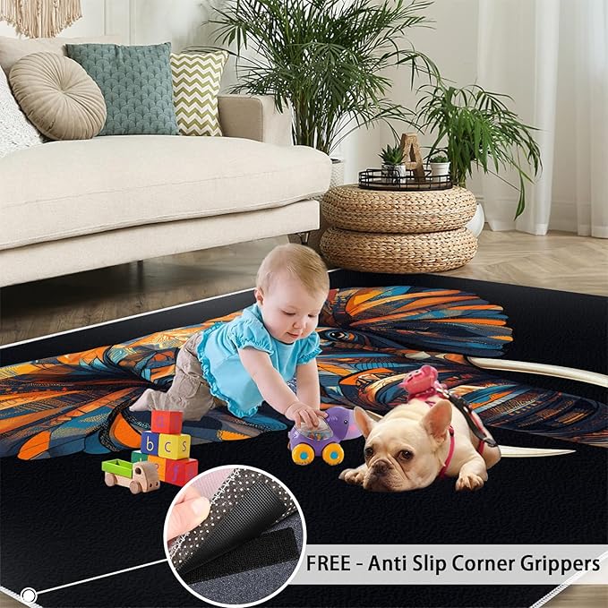 Indian Gods Rugs for Bedroom - 3x4 Area Rug - Ganesha Rugs for Living Room, Abstract 3D Ganesha Rug, Non-Slip Washable Home Decor Carpet
