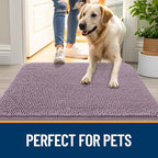OLANLY Dog Door Mat for Muddy Paws 40x32, Absorbs Moisture and Dirt, Absorbent Non-Slip Washable Doormat, Quick Dry Chenille Mud Mat for Dogs, Entry Indoor Entryway Carpet for Inside Floor, Deep Plum
