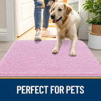 OLANLY Dog Door Mat for Muddy Paws 47x17, Absorbs Moisture and Dirt, Absorbent Non-Slip Washable Doormat, Quick Dry Chenille Mud Mat for Dogs, Entry Indoor Entryway Carpet for Inside Floor, Pink