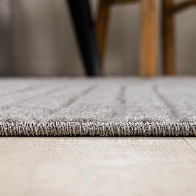 JONATHAN Y Hallie High-Low Curve Gray/Ivory 8' Round Indoor/Outdoor Area Rug, Minimalist, Pet Friendly, Non-Shedding, Stain Resistant, Hose-Washable for Backyard, Patio, Porch (SCN100A-8R)