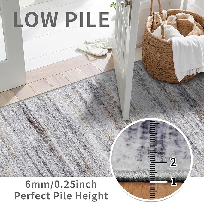 3x5 Area Rug Non-Slip: Washable Rugs for Hallway Entryway Kitchen Living Room Bedroom - Easy-to-Clean Stain and Water Resistant Carpet - Soft Low-Pile Throw Mat Beige Grey
