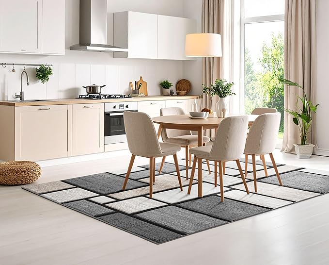 Geometric Area Rug - 4x5 Decorative Home & Office Rug - Indoor Carpet for Living Room, Bedroom, Family or Dining Room - Non-Fading Polyester Material, Stain-Proof - Beige Sand