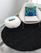 Unique Loom Solid Shag Collection Area Rug (4' 1" Round, Jet Black)
