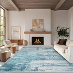 5x8 Area Rugs, Modern Abstract Teal Grey Washable Rug for Living Room, Soft Large Non-Slip Carpet for Bedroom Dining Room Home Office Farmhouse Decor - Teal+Gray